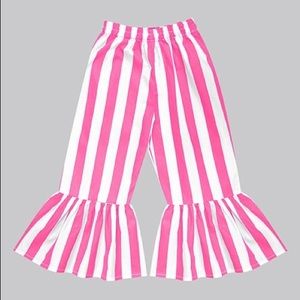 Girls Red & White Stripe Boho Ruffle Pants